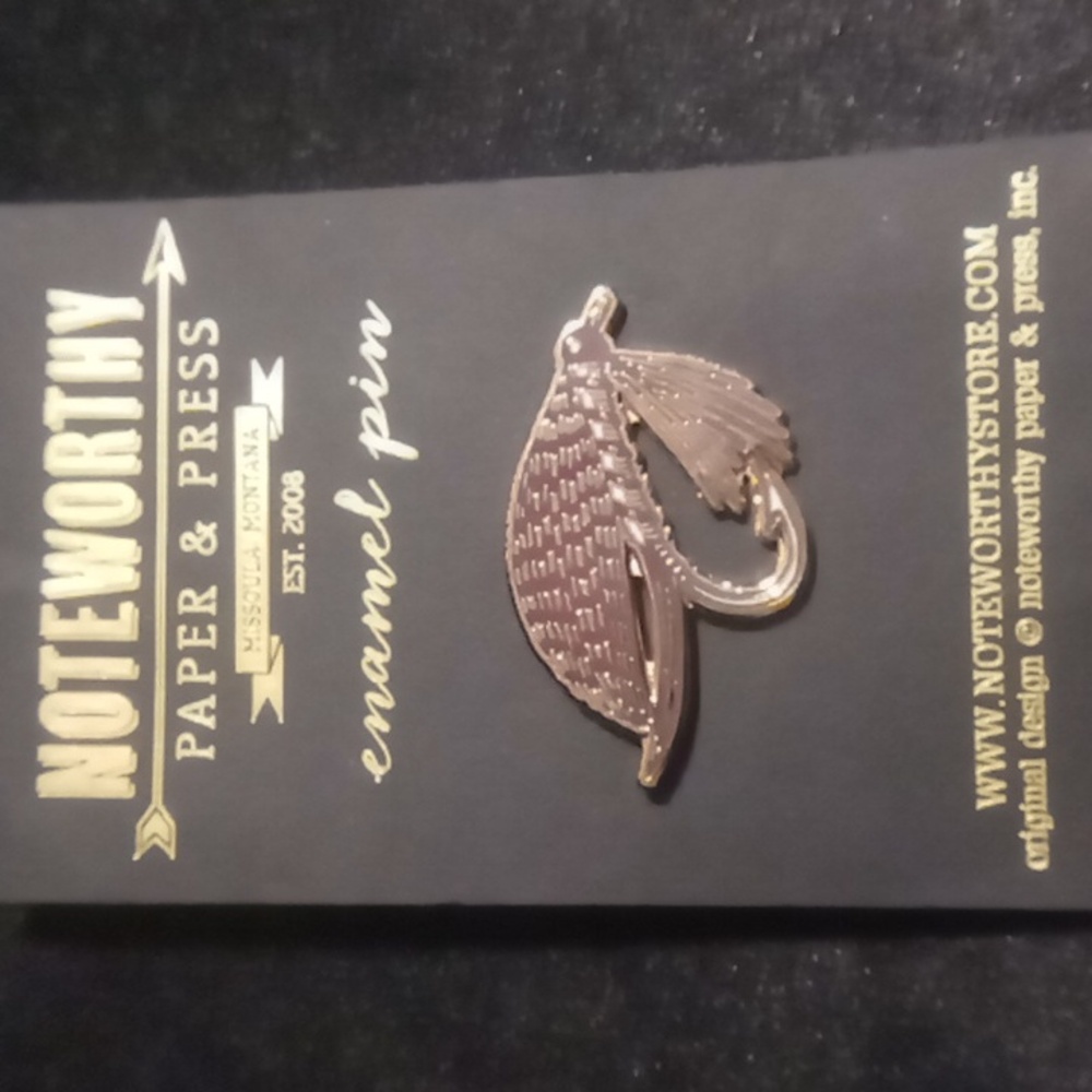 Noteworthy Enamel fly fishing hat Pin or coat pin outdoorsman fly fishing pin